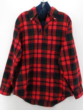 VINTAGE Woodland Shirt Medium Polo Sweater Insert Tartan Plaid 80s 90s *